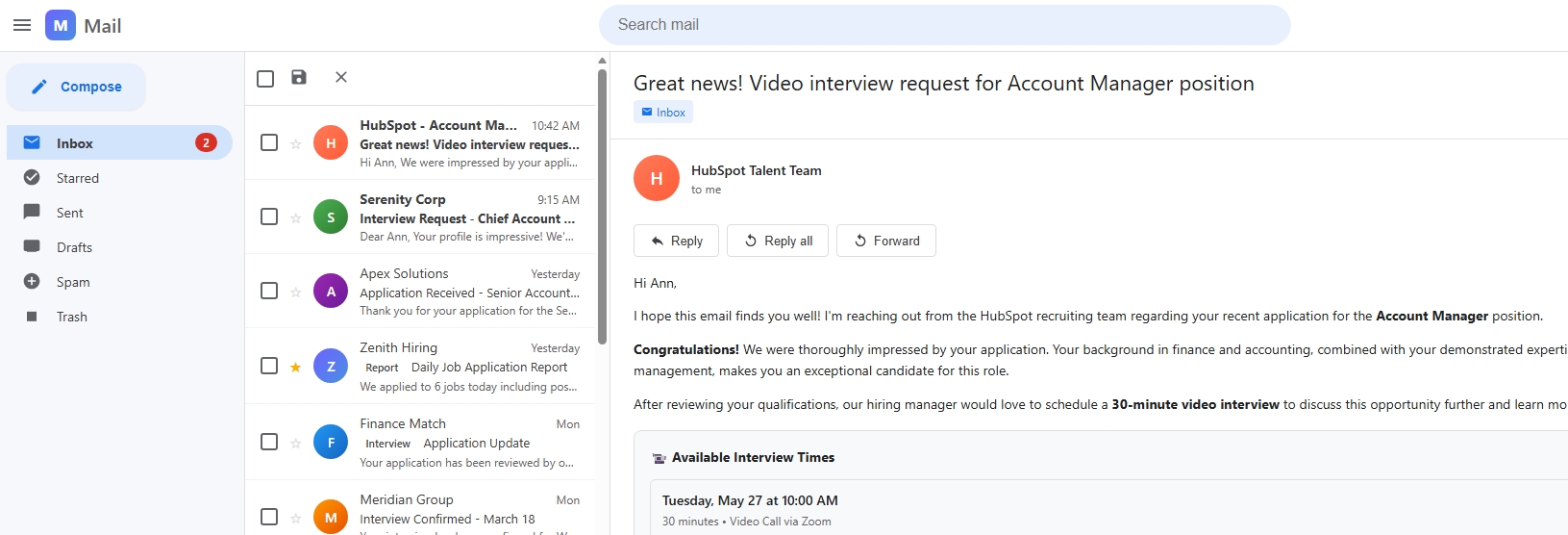 Inbox filling up with interview invitations